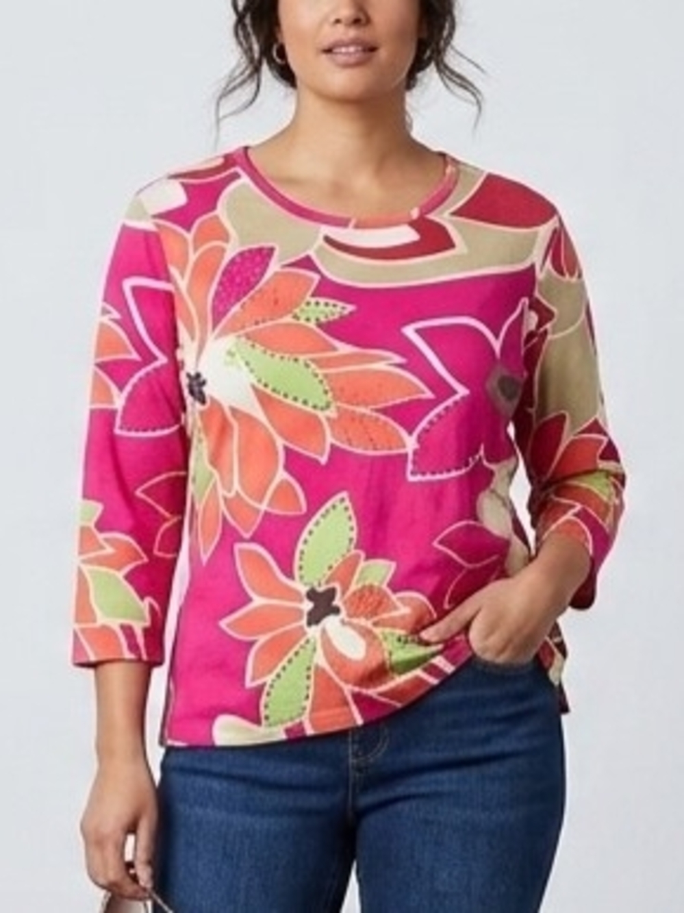Multicolor floral Tantrums blouse, 100% cotton, size XL, sleeves 3/4